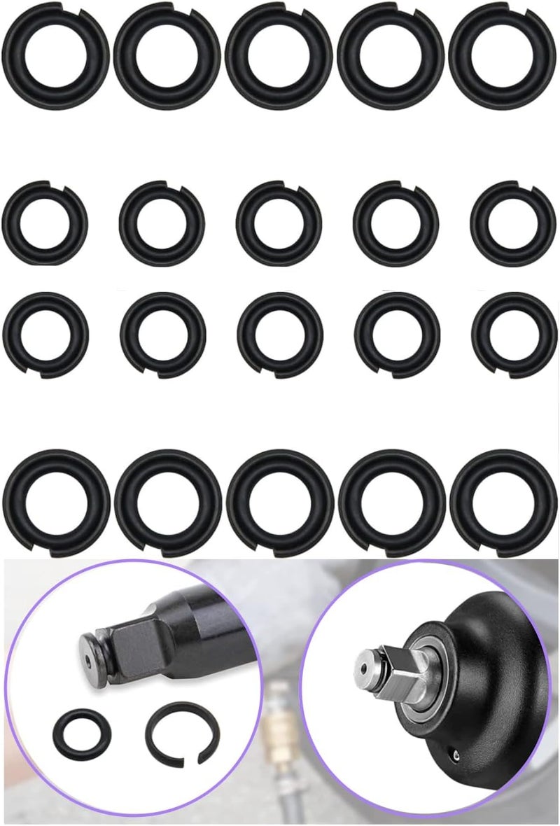 TALSWIF 3/8" Impact Retaining Ring Clip Impact Friction Ring with O-Ring fits Mmilwwaukiiii Type Impact Wrenchs, Square Drive Socket Retainer Ring（20 Sets/Pack） - Image 3